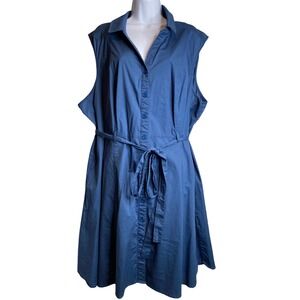 Fervour Modcloth Womens‎ Shirt Dress Sz 3X Blue Sleeveless Button Up Belted